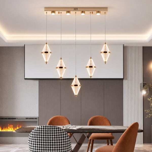 Harold 5'Li 37 Watt Sıralı Gold Ledli Modern Salon Avize