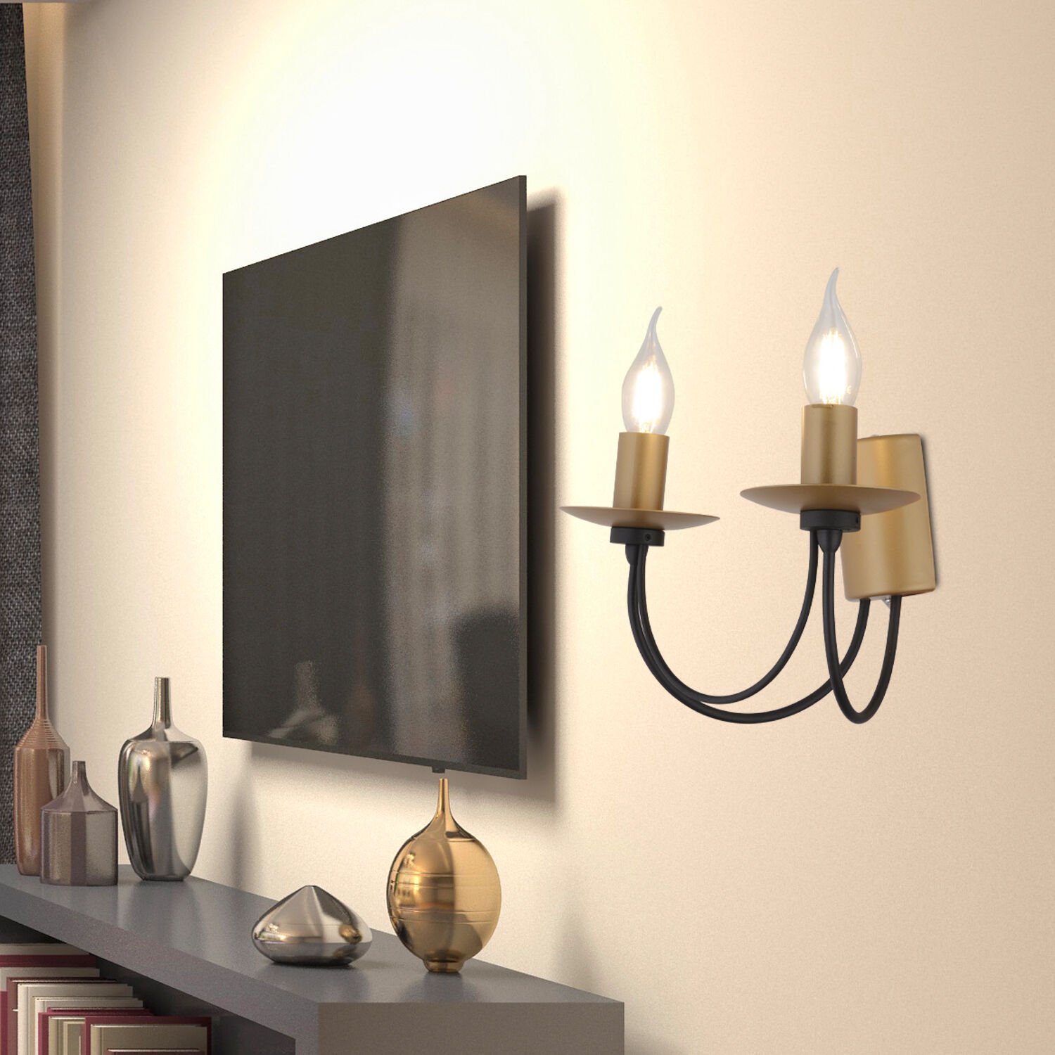 Joyce 2'li Siyah Eskitme Modern Yatak Başı, Salon Aplik