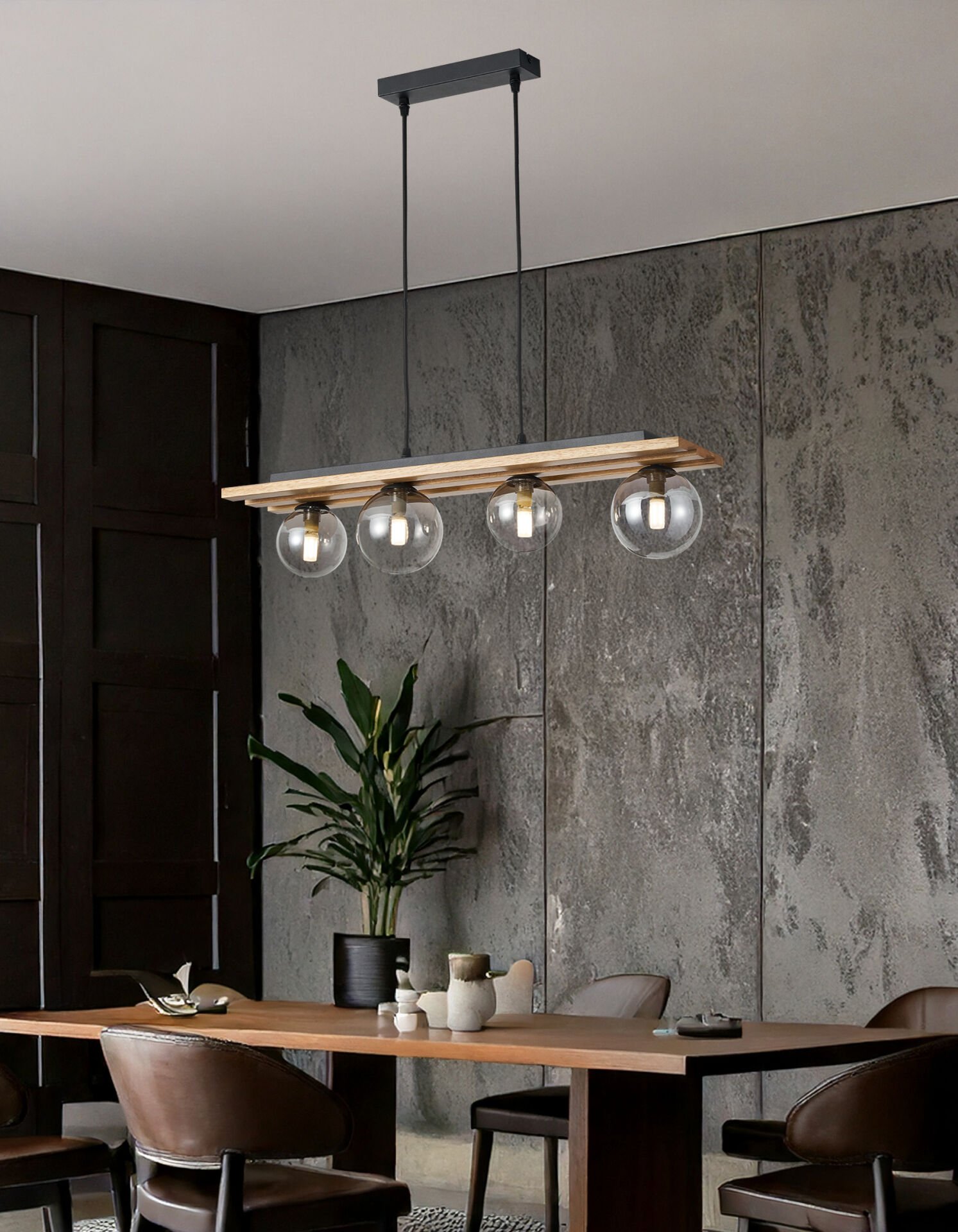 Meggy 4'Lü Ahşap Sarkıt Avize