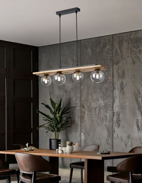 Meggy 4'Lü Ahşap Sarkıt Avize