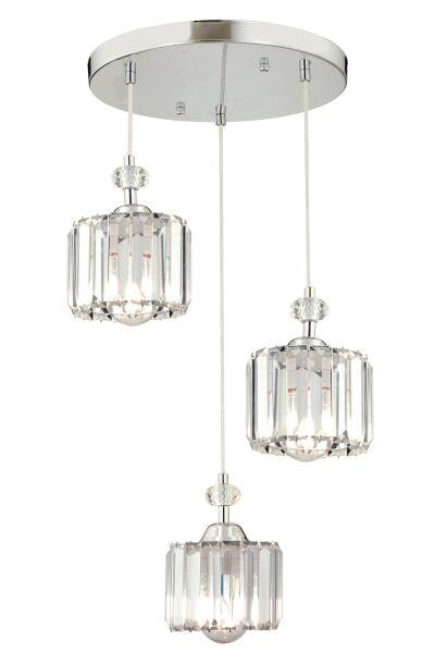 Saka 3 Lü Yuvarlak Sarkıt Krom  Kristalli, Taşlı Modern Tasarım Kristal Salon Sarkıt Avize