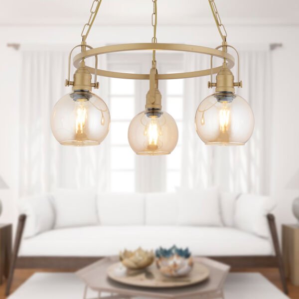 Cherish 3'lü Yuvarlak Eskitme Bal Camlı Modern Oturma Odası Salon Avize