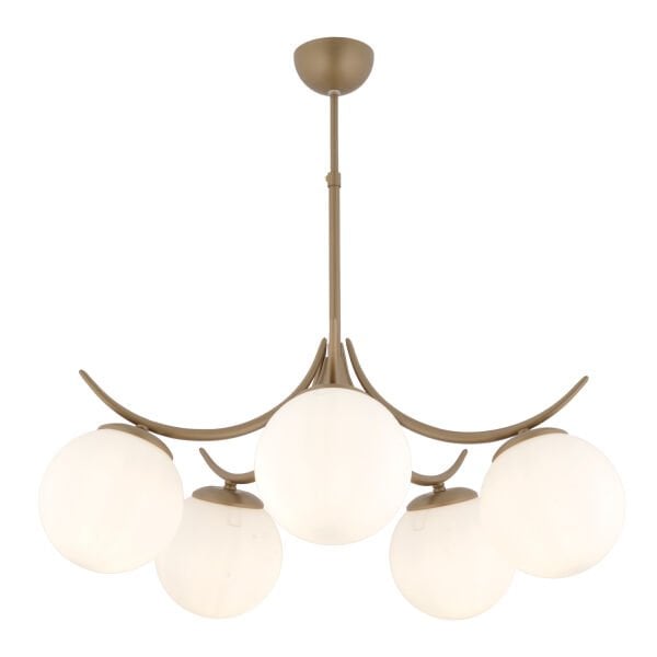 Germaine 5'li Yuvarlak Eskitme Beyaz Camlı Modern Oturma Odası Salon Avize