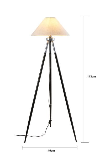 Cosby Siyah-Krom Kaplamalı Tripod Metal 3 Ayaklı Lambader