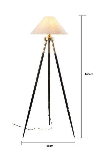Cosby Siyah-Gold Kaplamalı Tripod Metal 3 Ayaklı Lambader