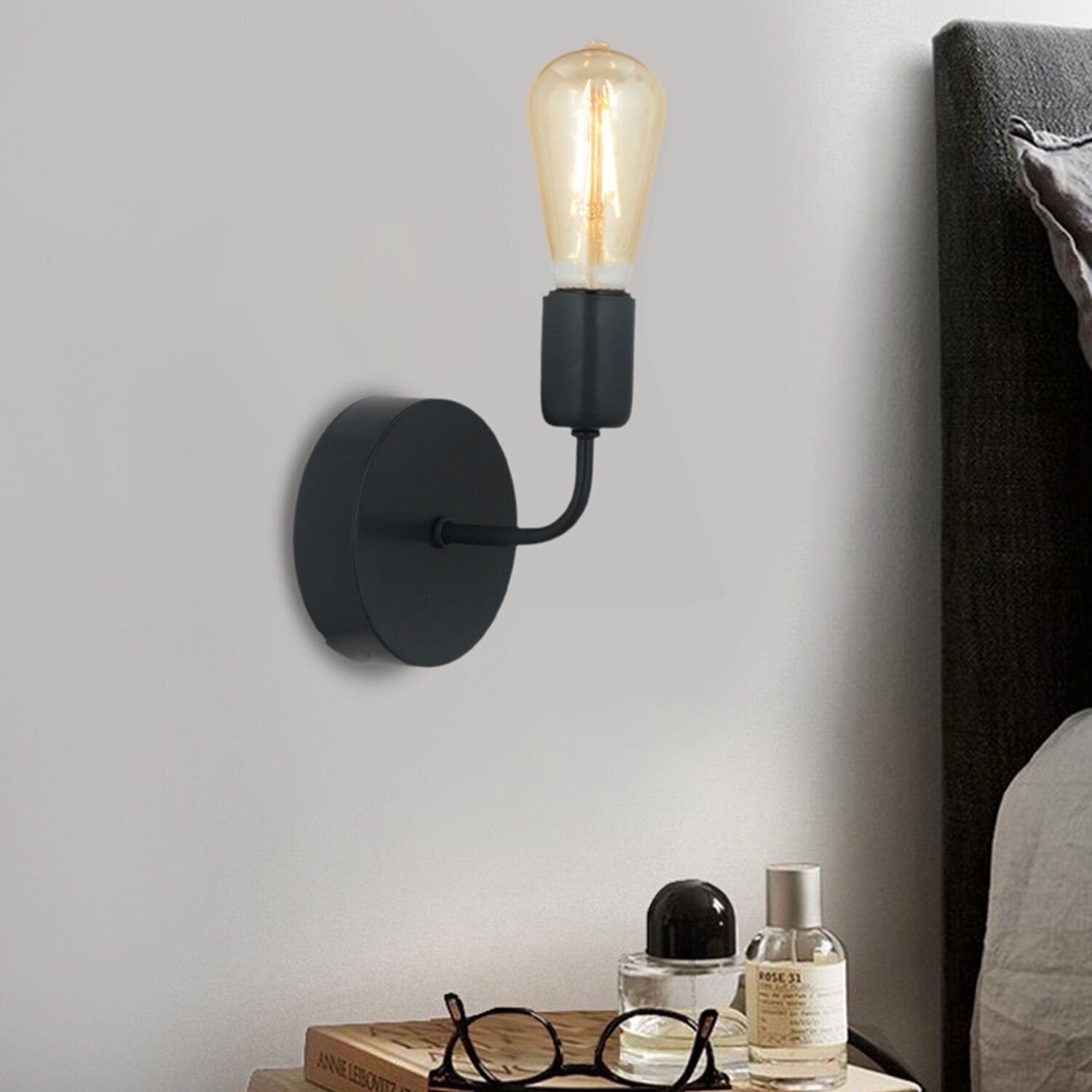 Core Siyah Duvar Lambası Yatak Odası-Yatak Başı-Banyo İçin Modern Retro Aplik