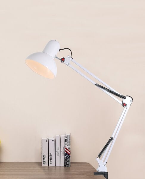 Perro Mandallı Beyaz Ders Çalışma Masası Lambası