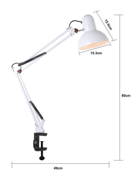 Perro Mandallı Beyaz Ders Çalışma Masası Lambası