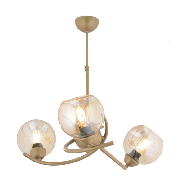 Pireal 3'lü Yuvarlak Eskitme Bal Camlı Modern Oturma Odası Salon Avize