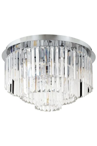 Nilüfer Yuvarlak Krom  Kristalli, Taşlı Modern Tasarım Kristal Salon Avize