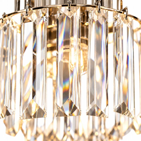 Nilüfer Yuvarlak Krom  Kristalli, Taşlı Modern Tasarım Kristal Salon Avize