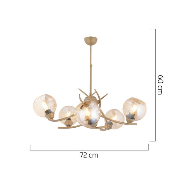 Pireal 5'li Yuvarlak Eskitme Bal Camlı Modern Oturma Odası Salon Avize