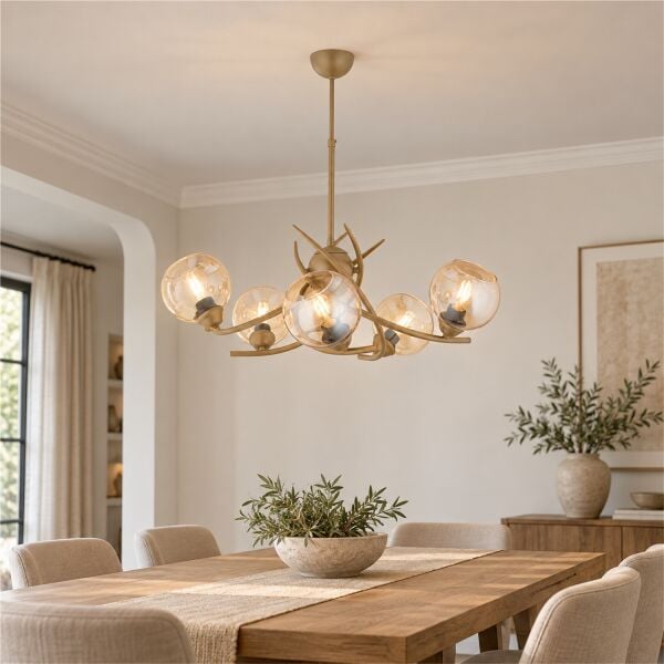 Pireal 5'li Yuvarlak Eskitme Bal Camlı Modern Oturma Odası Salon Avize