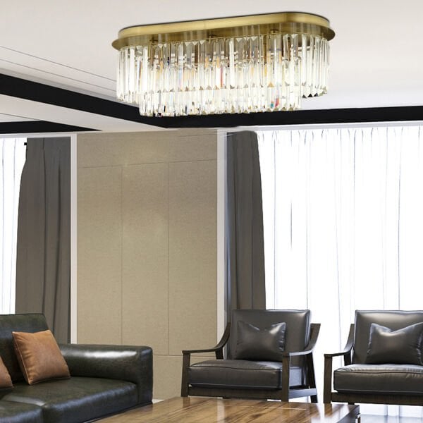 Nilüfer Dikdörtgen Eskitme Kristalli Taşlı Modern Tasarım Yemek Masa Üstü Kristal Salon Avize