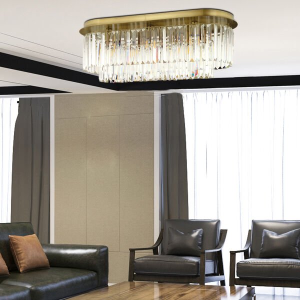 Nilüfer Dikdörtgen Eskitme Kristalli Taşlı Modern Tasarım Yemek Masa Üstü Kristal Salon Avize