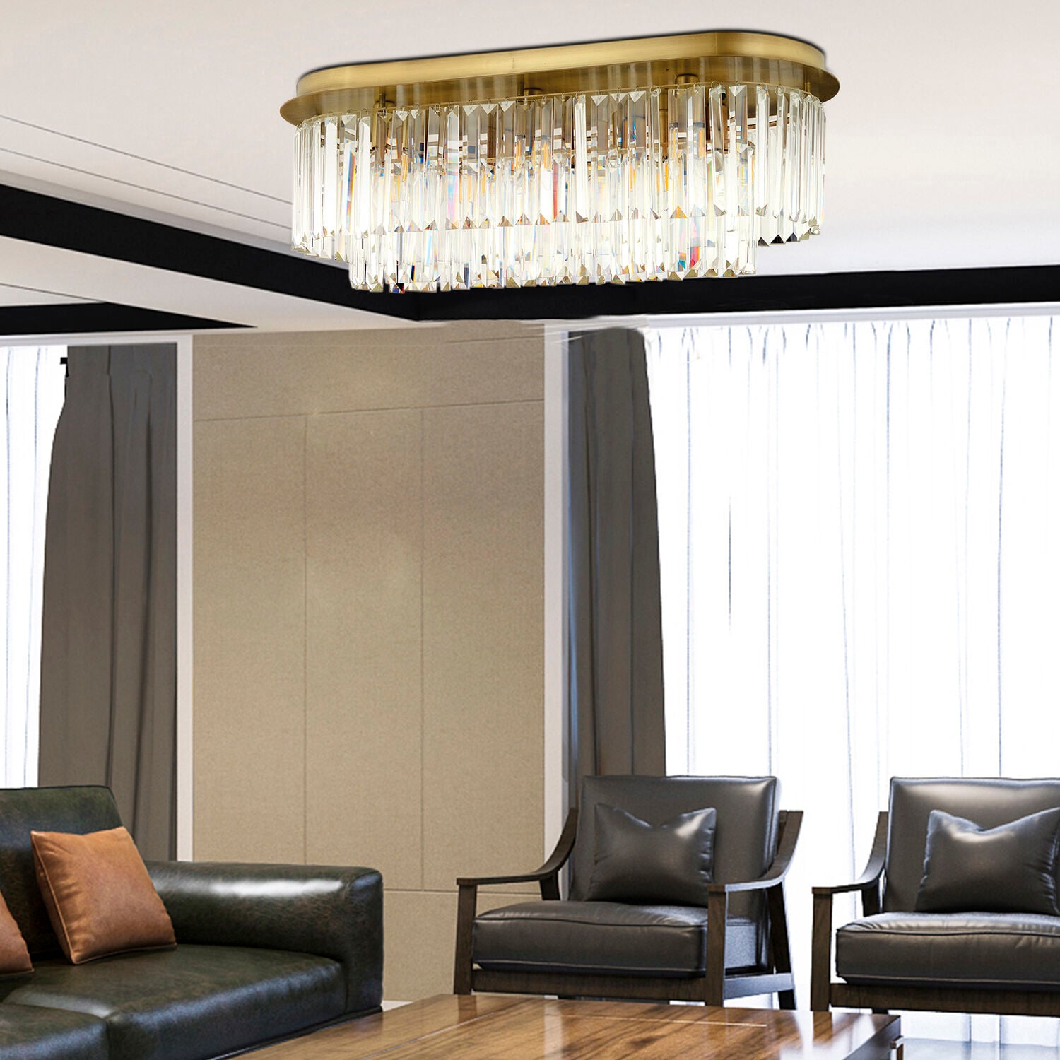 Nilüfer Dikdörtgen Eskitme Kristalli Taşlı Modern Tasarım Yemek Masa Üstü Kristal Salon Avize