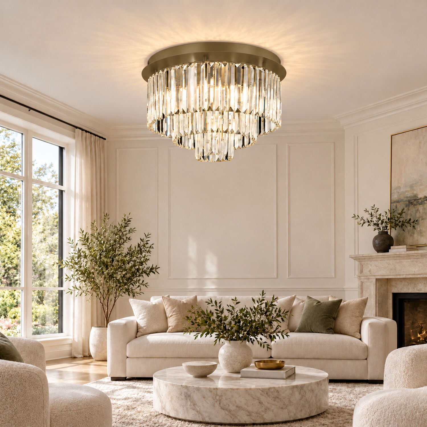 Nilüfer Yuvarlak Eskitme Kristalli Taşlı Modern Tasarım Kristal Salon Avize