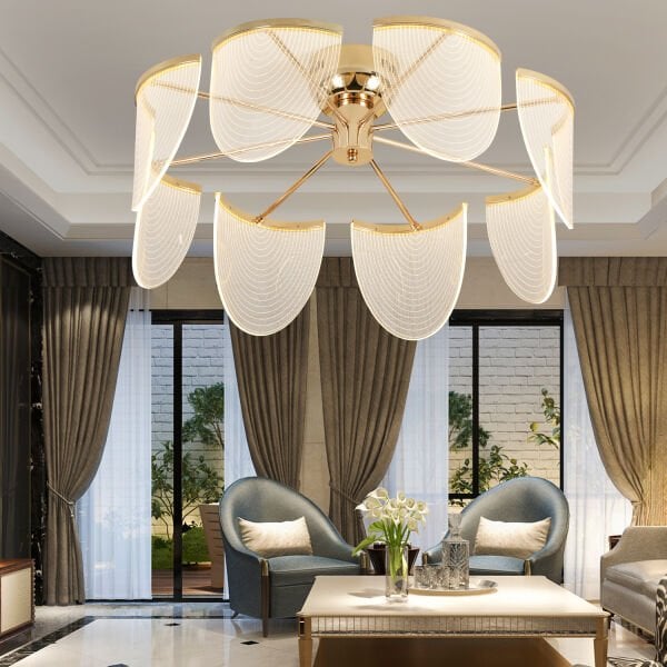 Janne 8 li Gold Kaplama 26 Watt 3 Renkli Ledli Modern Tasarım Oturma Odası Salon Led Avize