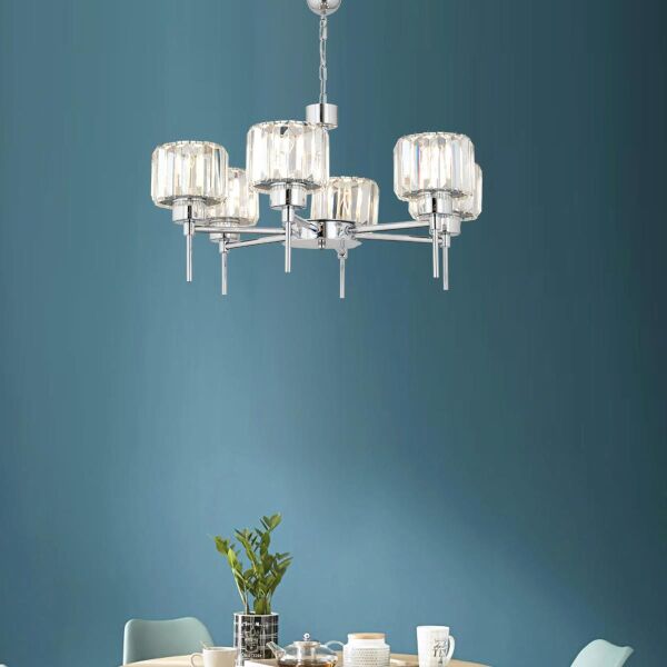 Sadem 6'Lı Krom Kristalli Taşlı Modern Tasarım Salon-Yatak Odası Kristal Salon Avize