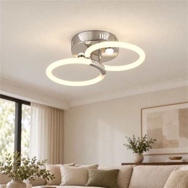 Honos 2li Krom 32 Watt Plafonyer Led Avize