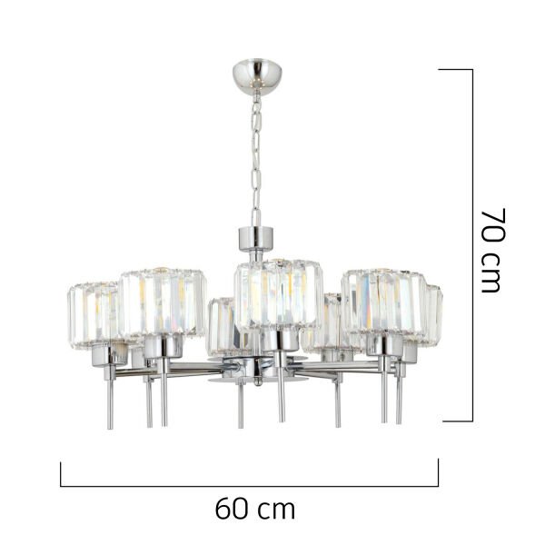 Sadem 8'Li Krom Kristalli Taşlı Modern Tasarım Salon-Yatak Odası Kristal Salon Avize