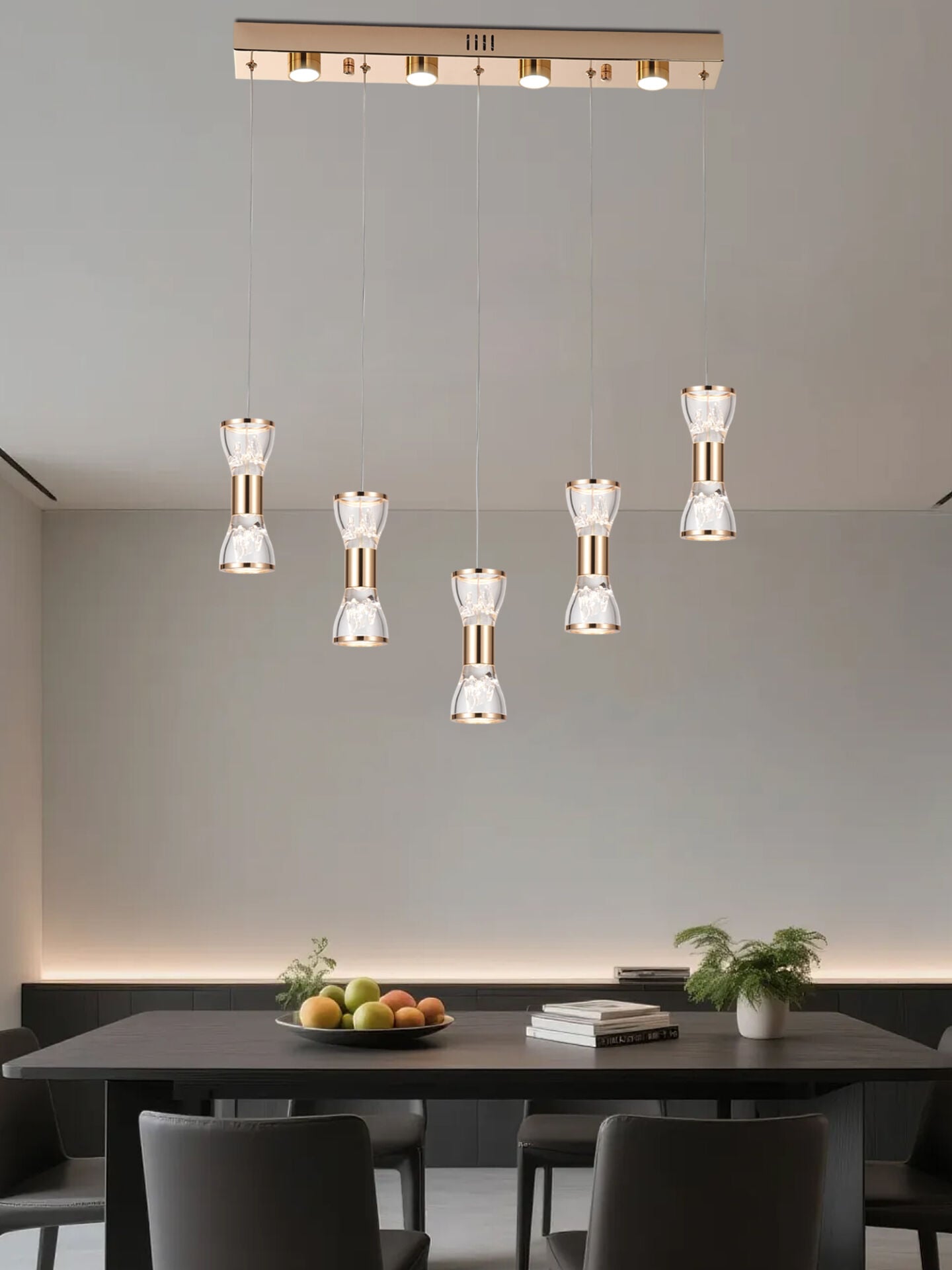 Sayen 5'li Sıralı Gold Sarkıt Led Avize