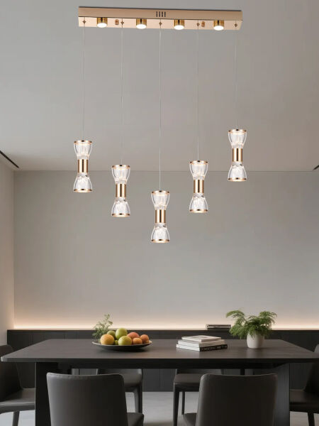 Sayen 5'li Sıralı Gold Sarkıt Led Avize