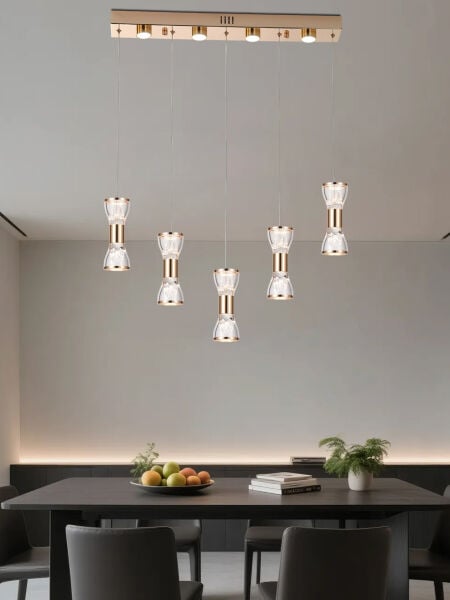 Sayen 5'li Sıralı Gold Sarkıt Led Avize