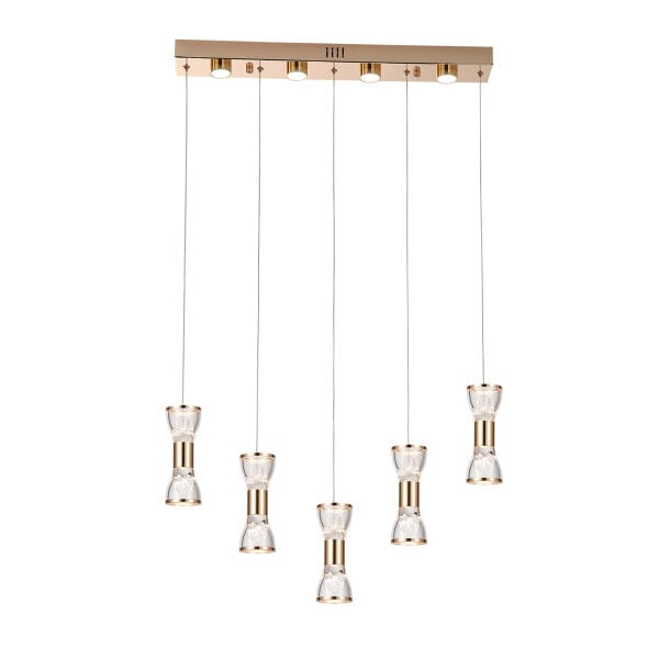 Sayen 5'li Sıralı Gold Sarkıt Led Avize