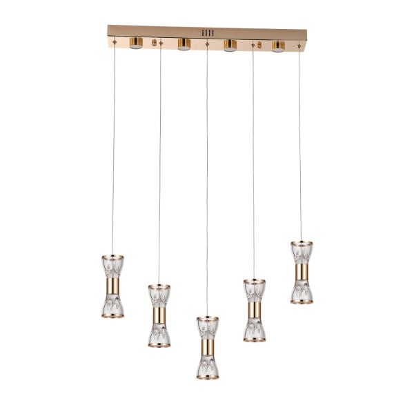 Sayen 5'li Sıralı Gold Sarkıt Led Avize