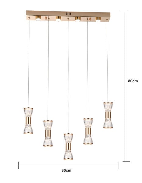 Sayen 5'li Sıralı Gold Sarkıt Led Avize