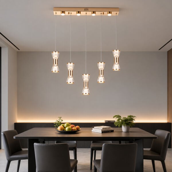 Sayen 5'li Sıralı Gold Sarkıt Led Avize