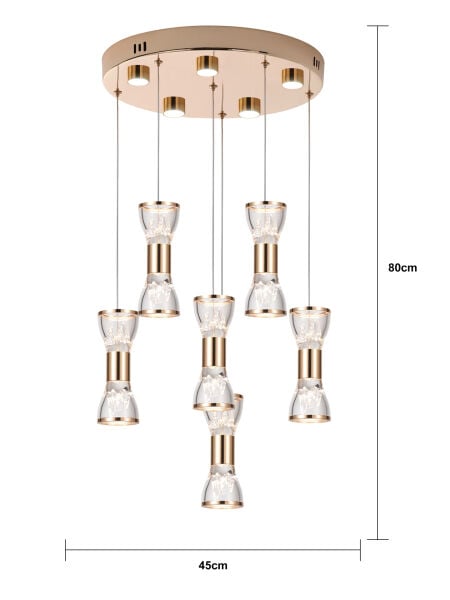 Sayen 6'Lı Yuvarlak Gold Sarkıt Led Avize