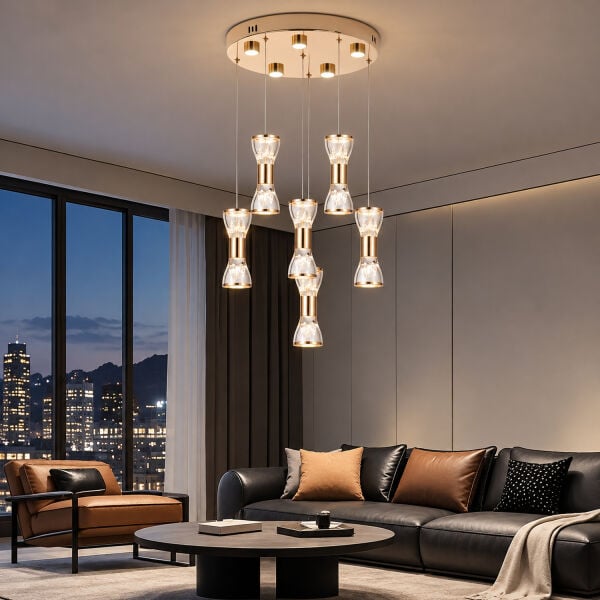 Sayen 6'Lı Yuvarlak Gold Sarkıt Led Avize