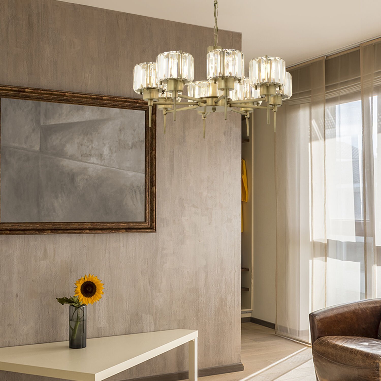 Sadem 8'Li Eskitme Kristalli Taşlı Modern Tasarım Salon-Yatak Odası Kristal Salon Avize