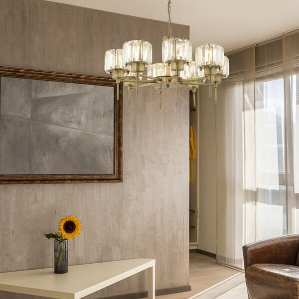 Sadem 8'Li Eskitme Kristalli Taşlı Modern Tasarım Salon-Yatak Odası Kristal Salon Avize