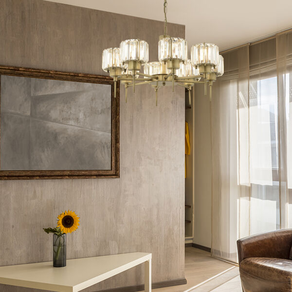 Sadem 8'Li Eskitme Kristalli Taşlı Modern Tasarım Salon-Yatak Odası Kristal Salon Avize
