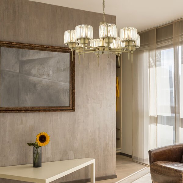 Sadem 8'Li Eskitme Kristalli Taşlı Modern Tasarım Salon-Yatak Odası Kristal Salon Avize