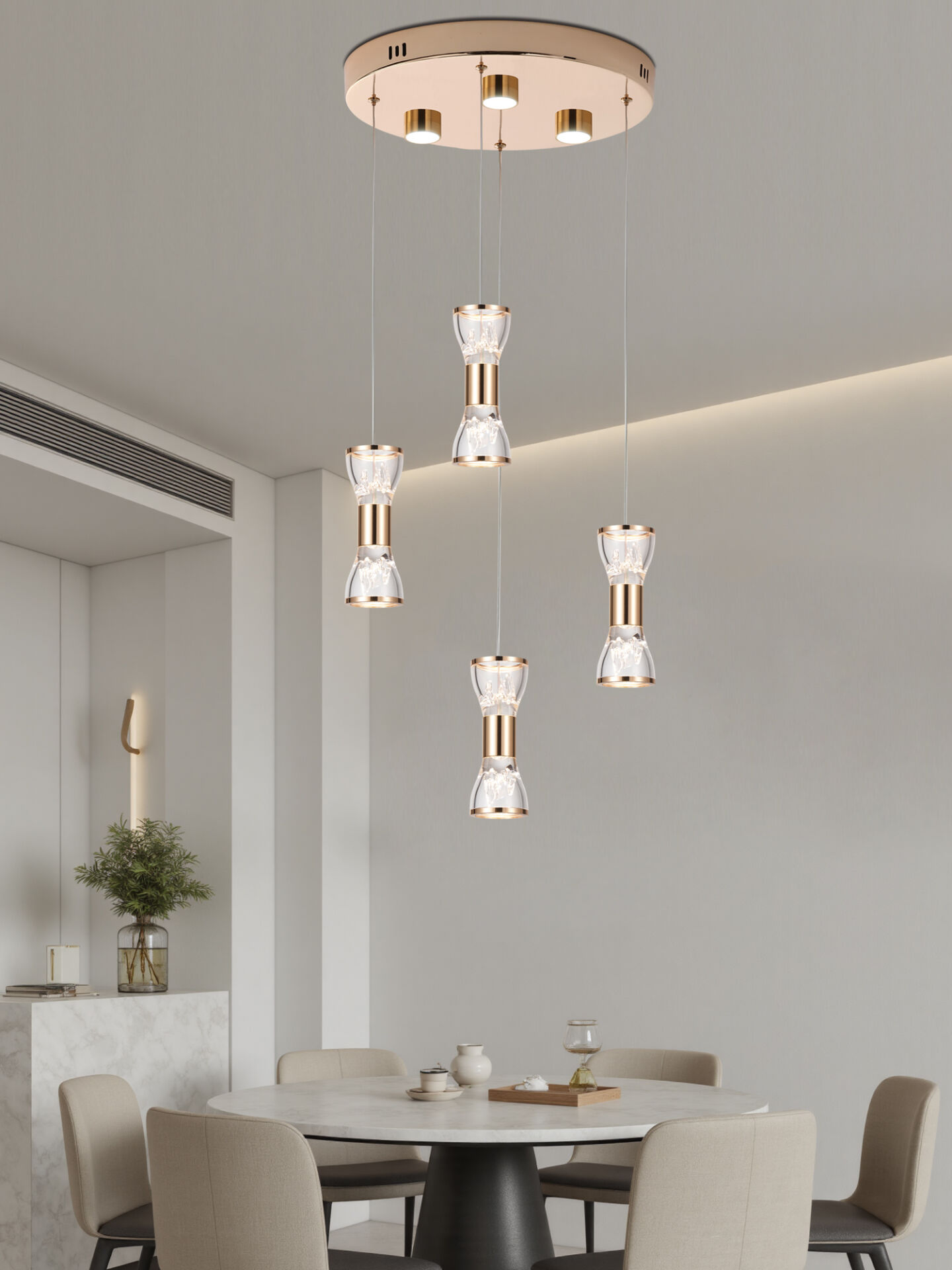 Sayen 4'Lü Yuvarlak Gold Sarkıt Led Avize