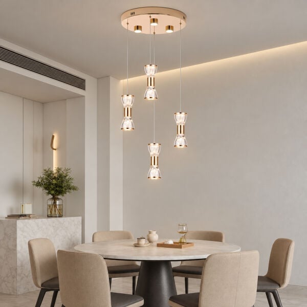 Sayen 4'Lü Yuvarlak Gold Sarkıt Led Avize