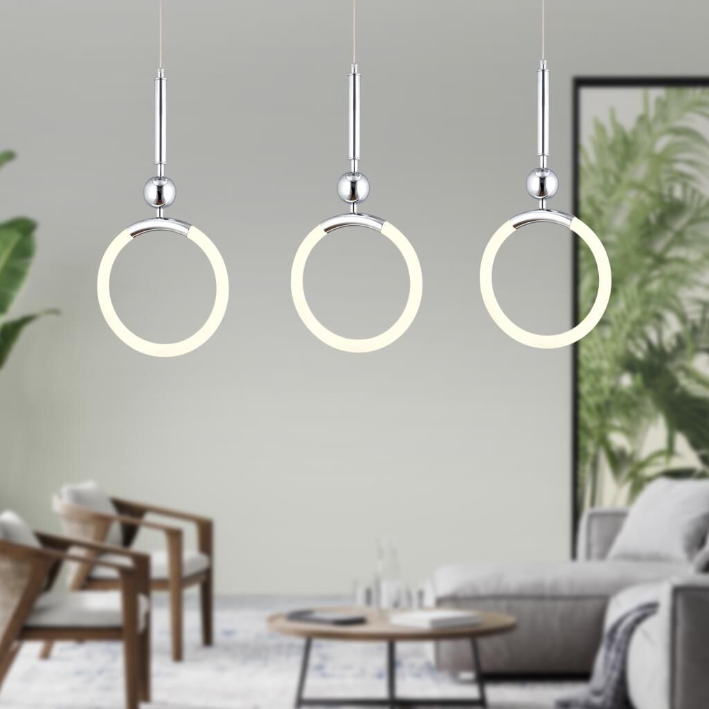 Struer 3'lü Sıralı Krom Ledli 66 Watt Modern Koridor, Yatak Odası Salon Sarkıt Led Avize