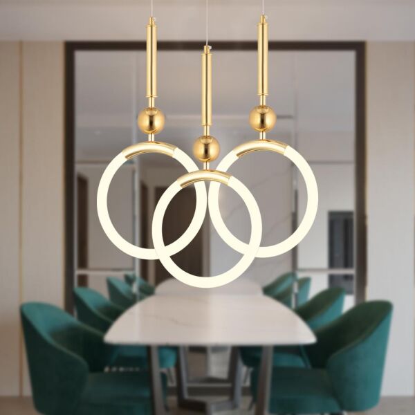 Struer 3'lü Yuvarlak Gold Ledli 69 Watt Modern Koridor, Yatak Odası Salon Sarkıt Led Avize