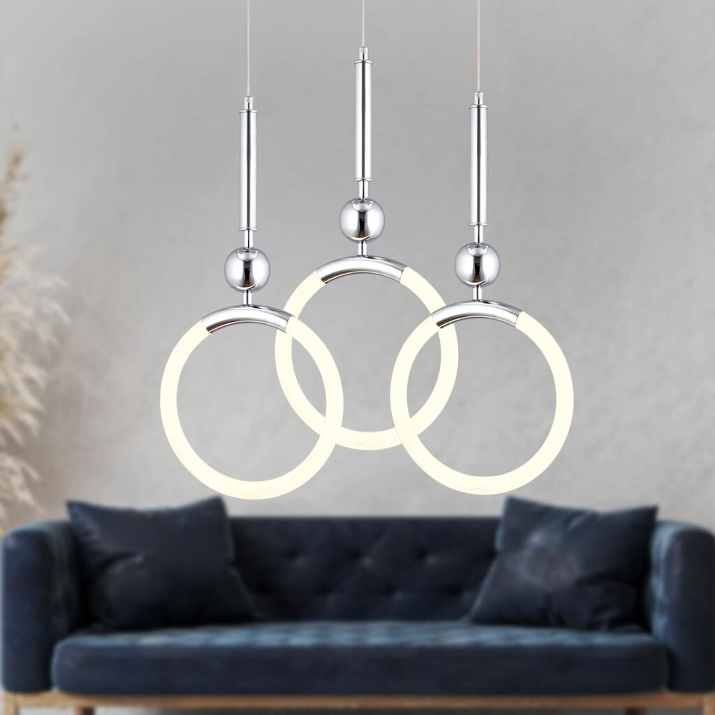 Struer 3'lü Yuvarlak Krom Ledli 69 Watt Modern Koridor, Yatak Odası Salon Sarkıt Led Avize
