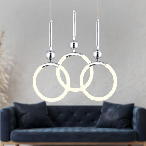 Struer 3'lü Yuvarlak Krom Ledli 69 Watt Modern Koridor, Yatak Odası Salon Sarkıt Led Avize