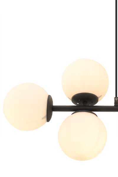 Luxora 8'li Beyaz Camlı Sarkıt Siyah Avize