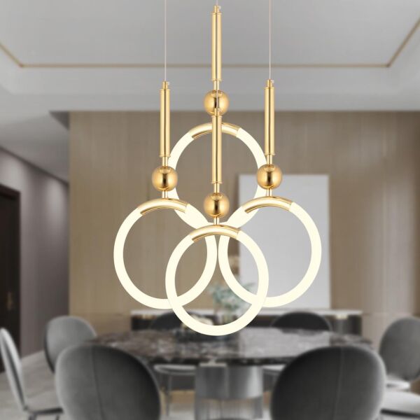 Struer 4'lü Yuvarlak Gold Ledli 89 Watt Modern Koridor, Yatak Odası Salon Sarkıt Led Avize