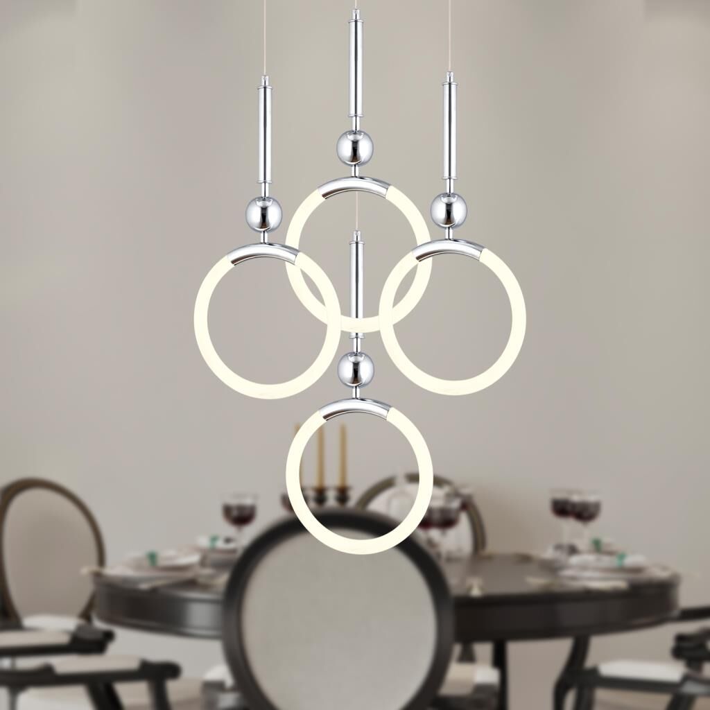 Struer 4'lü Yuvarlak Krom Ledli 89 Watt Modern Koridor, Yatak Odası Salon Sarkıt Led Avize
