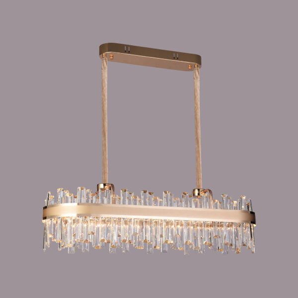 Diandra Gold Kaplamalı Yemek Masa Üstü 44 Watt Led Sarkıt Modern Tasarım Salon Kristal 3 Renk Ledli Avize