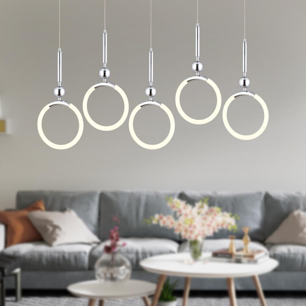 Struer 5'li Sıralı Krom Ledli 112 Watt Modern Koridor, Yatak Odası Salon Sarkıt Led Avize