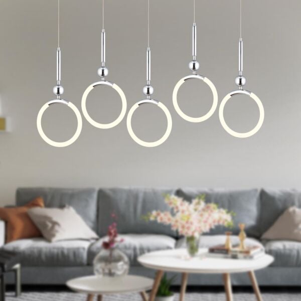 Struer 5'li Sıralı Krom Ledli 112 Watt Modern Koridor, Yatak Odası Salon Sarkıt Led Avize
